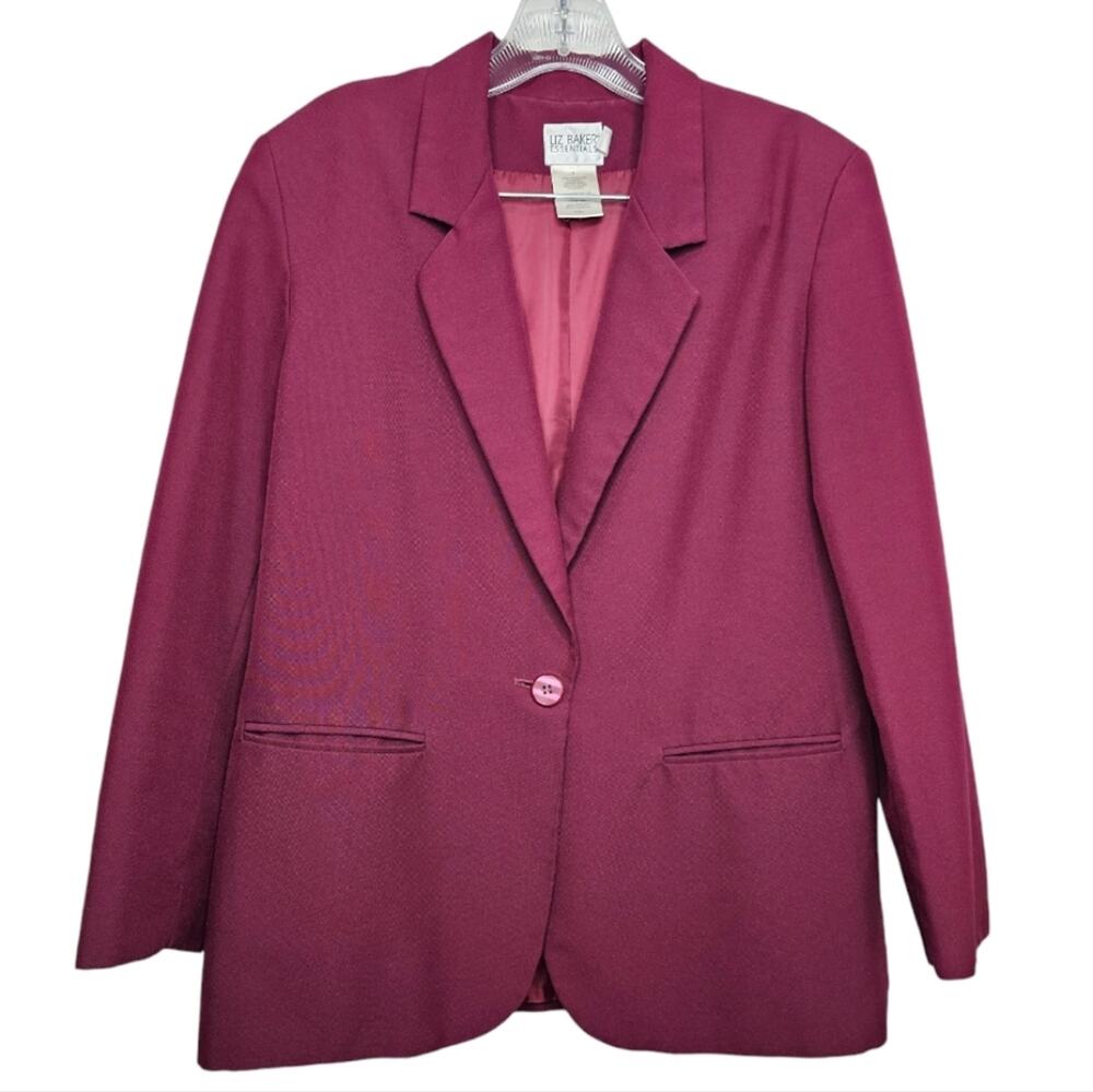 Liz Baker Essentials Cranberry One Button Blazer with Shoulder Pads 8 Petite